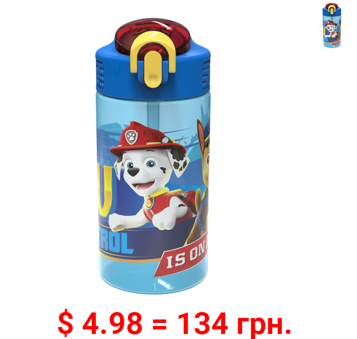Zak Designs Paw Patrol 16 ounce Reusable Plastic Water Bottle with Straw, Marshall