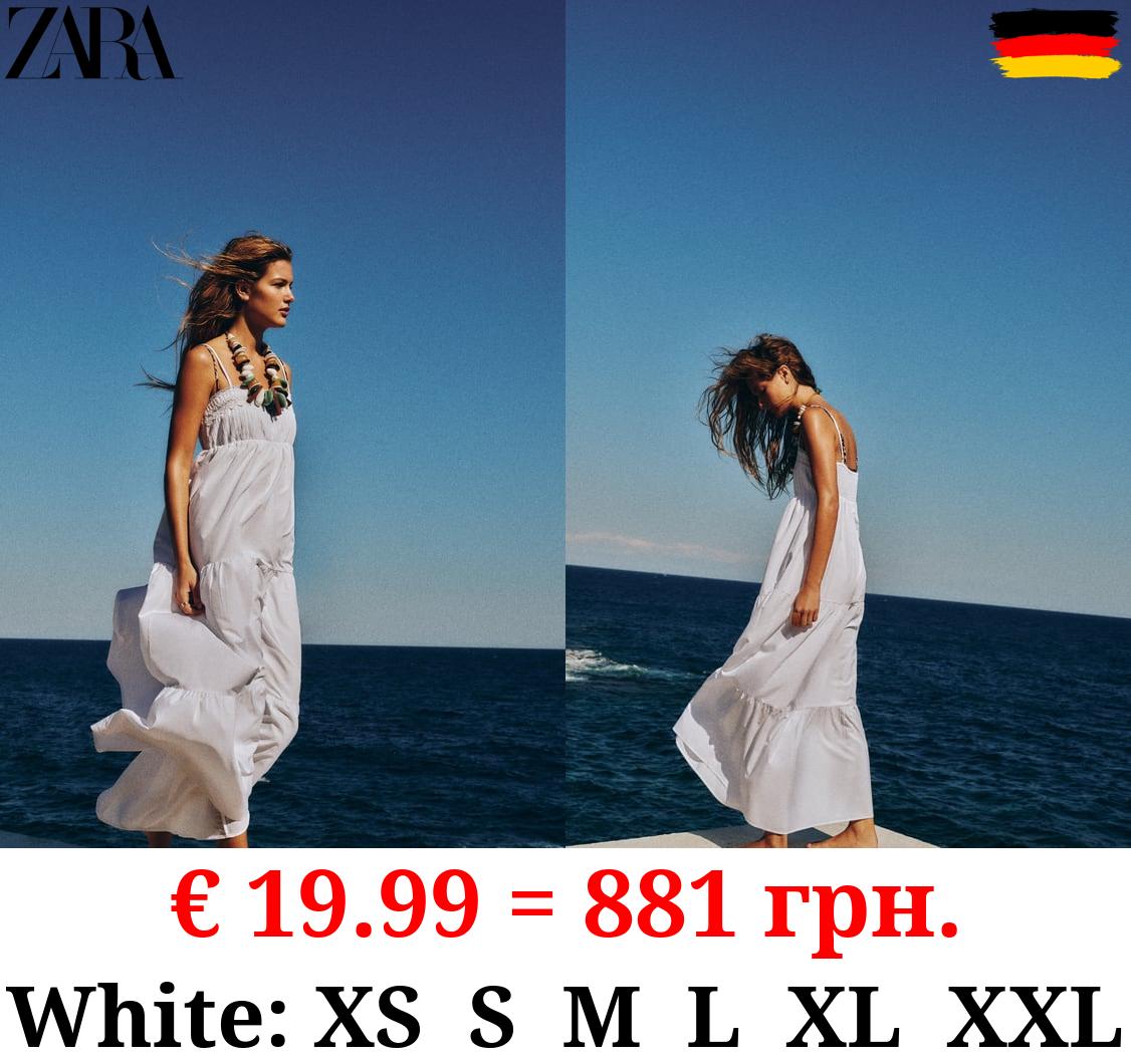 CONTRAST POPLIN TIERED MIDI DRESS