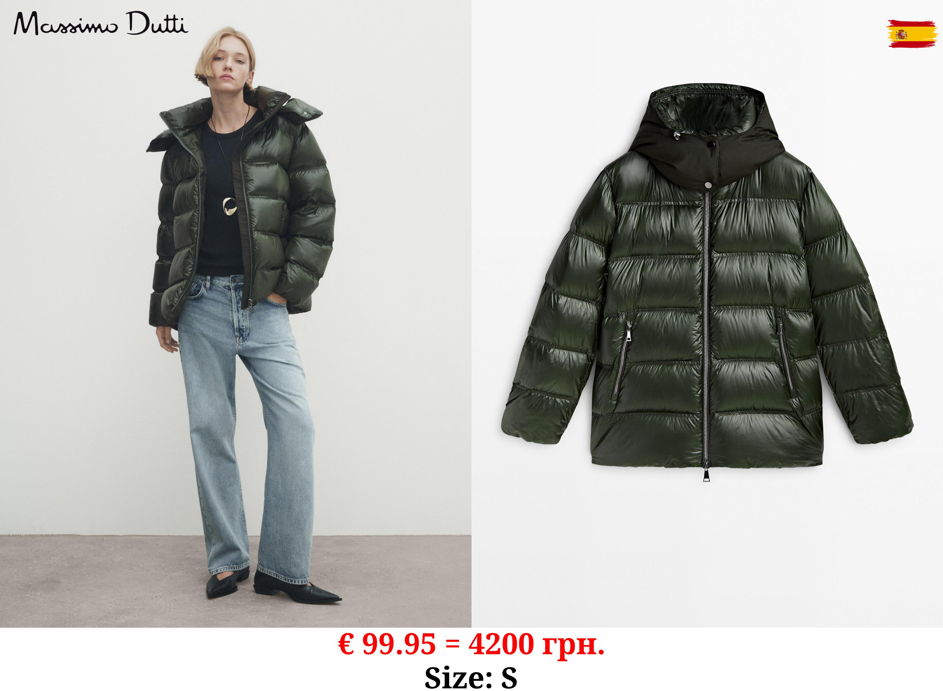 Jacket with down and feather padding and contrast hood GREEN