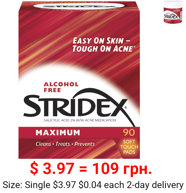 Stridex Medicated Acne Pads, Maximum Strength, 90 Ct