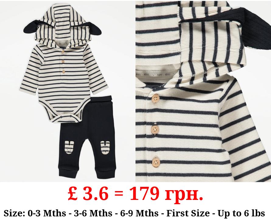 Black Striped Hooded Bodysuit and Leggings Outfit