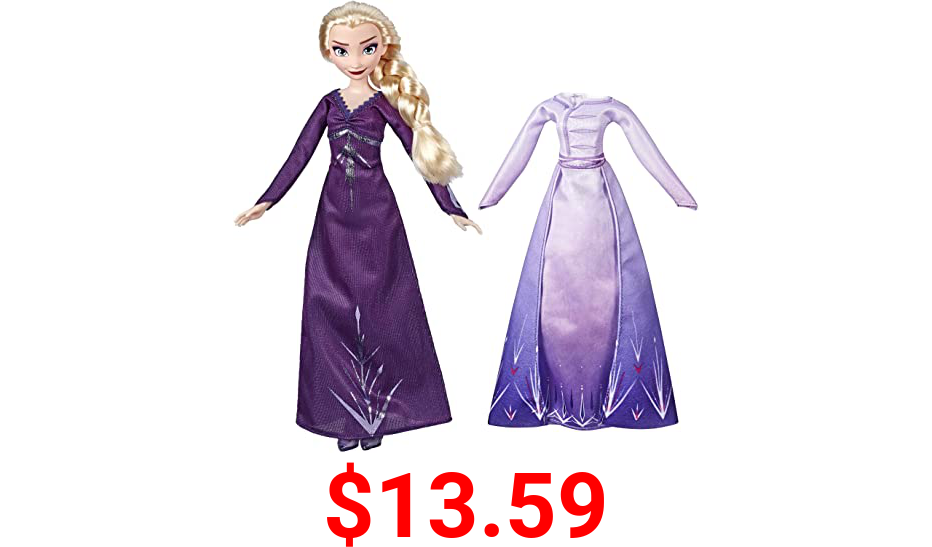 Disney Frozen Arendelle Fashions Elsa Fashion Doll with 2 Outfits, Purple Nightgown & Dress Inspired by 2 Movie - Toy for Kids 3 Years Old & Up, Brown