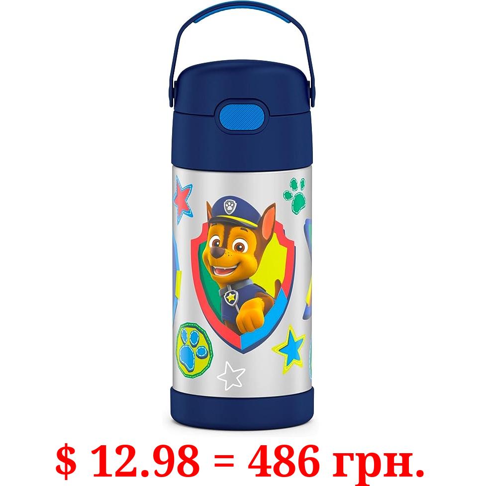 THERMOS FUNTAINER 12 Ounce Stainless Steel Vacuum Insulated Kids Straw Bottle, Blue Paw Patrol