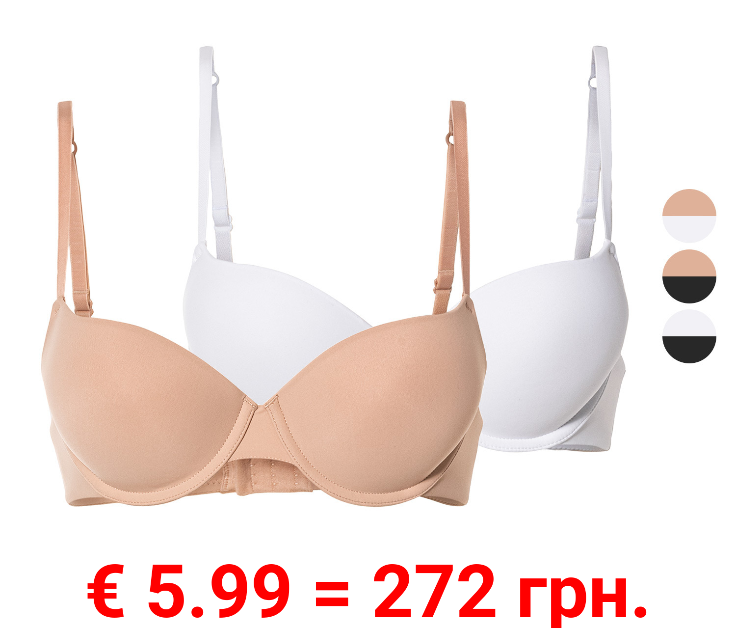 esmara® Damen Push-Up BHs, 2 Stück, mit verstellbaren Trägern