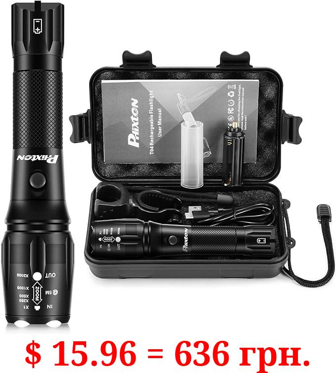 PHIXTON Rechargeable Flashlights High Lumens, 5000 Lumen USB C Chargeable LED Flashlight, Bright Strong Handheld Flash Lights, Long Lasting, Adjustable Focus, 5 Modes, for Emergencies Hiking Gift