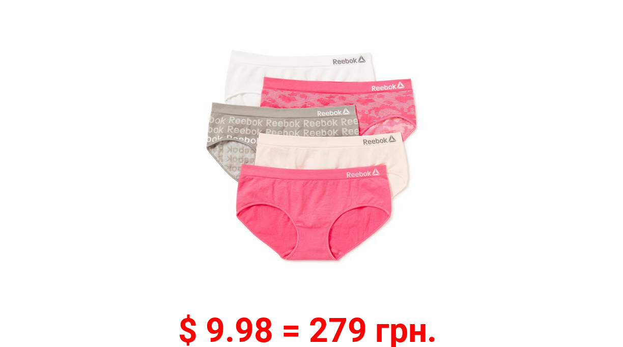Reebok Girl's Underwear, 5 Pack Seamless Hipsters Panties, Sizes S-XL