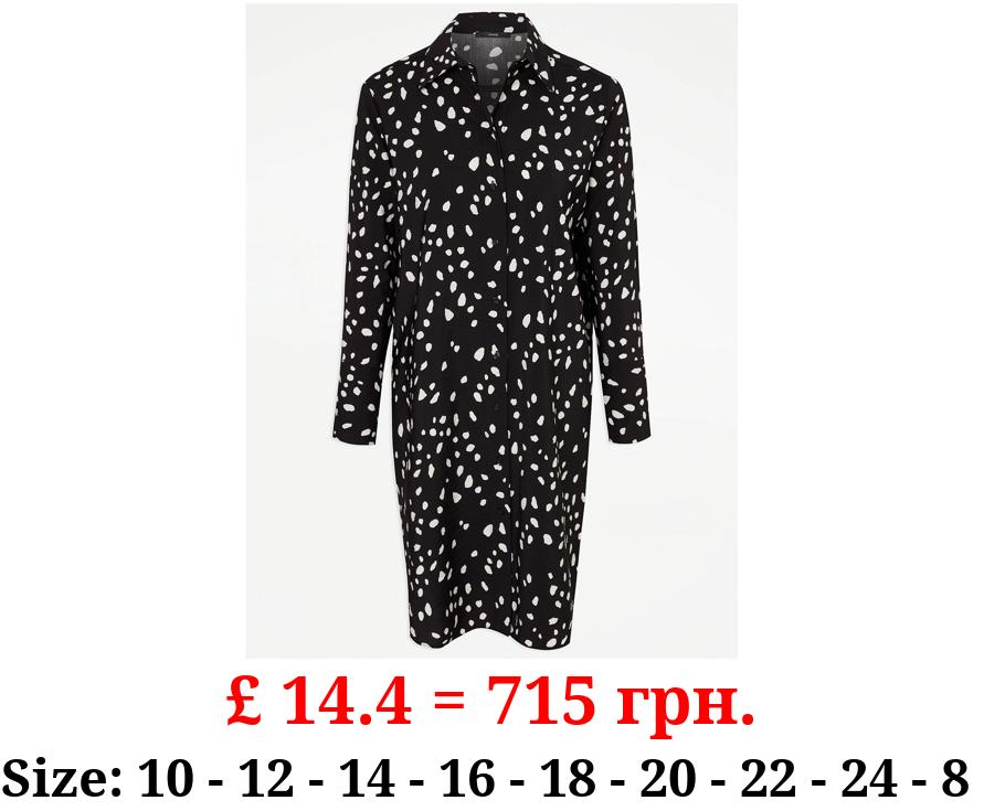 Black Spotty Midi Shirt Dress
