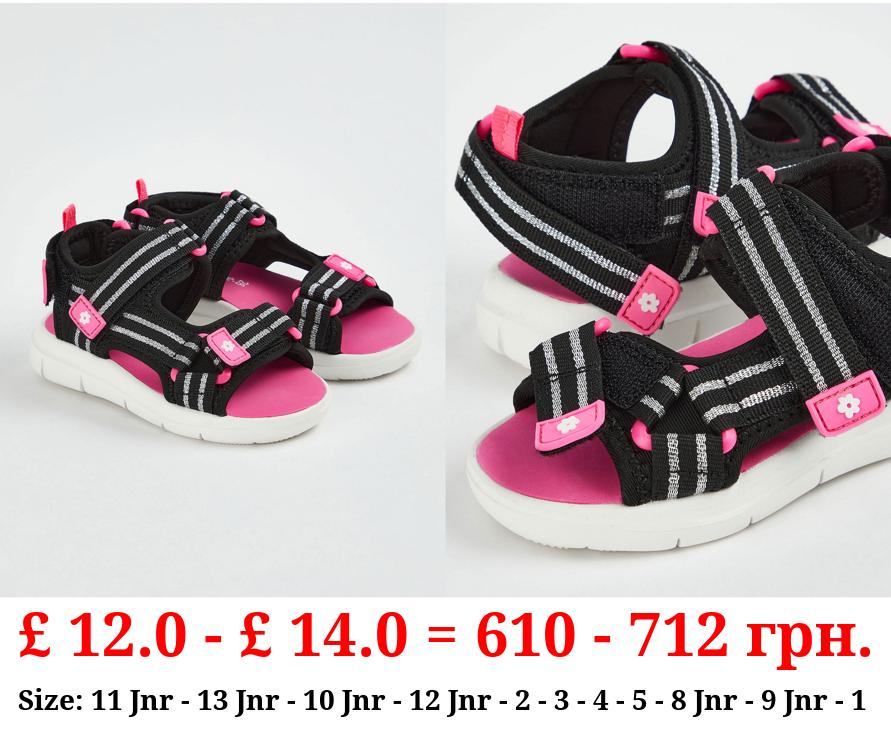 Black Stripe Flower Trekker Sandals