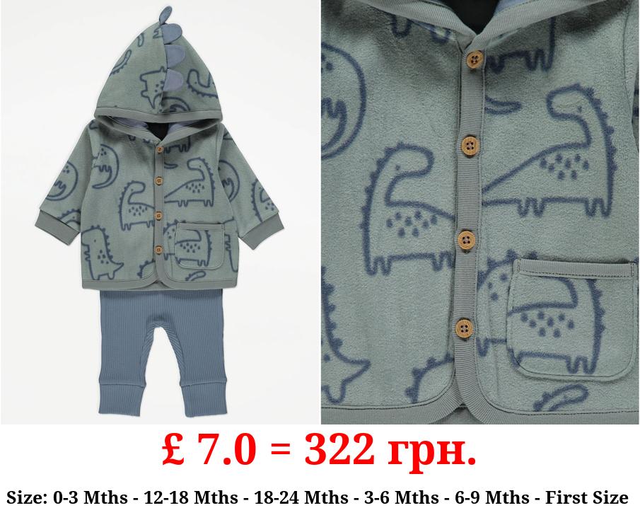 Khaki Dinosaur Fleece Jacket and Ribbed Leggings Outfit