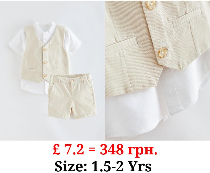 Cream Stripe Shirt Waistcoat and Shorts 3 Piece Outfit