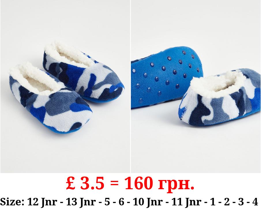 Blue Camouflage Fleece Slippers