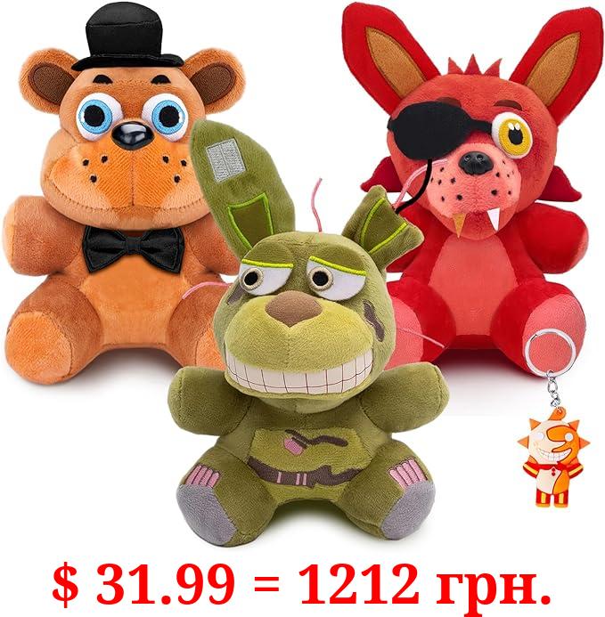 MIGELIN FNAF Plushies Set, 7-Inch Freddy Fazbear and Foxy and Springtrap Plush, FNAF Stuffed Animals for Birthday and Christmas， Collectible Soft Plush for Kids and Adults and Gaming Fans