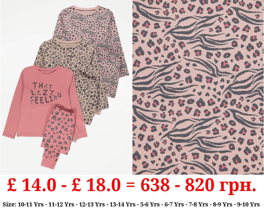 Lazy Feeling Leopard Long Sleeve Pyjamas 3 Pack