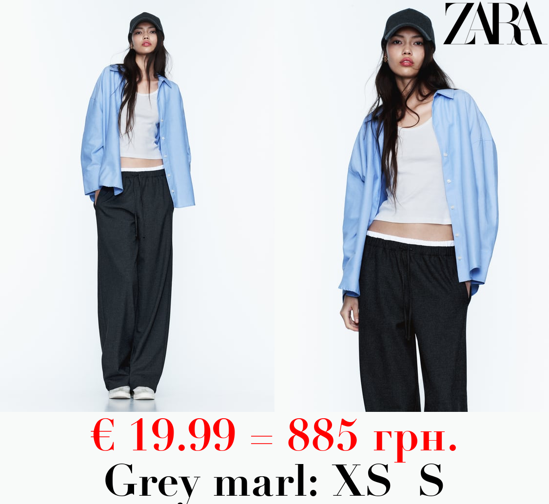 WIDE-LEG FLANNEL TROUSERS WITH DOUBLE WAISTBAND