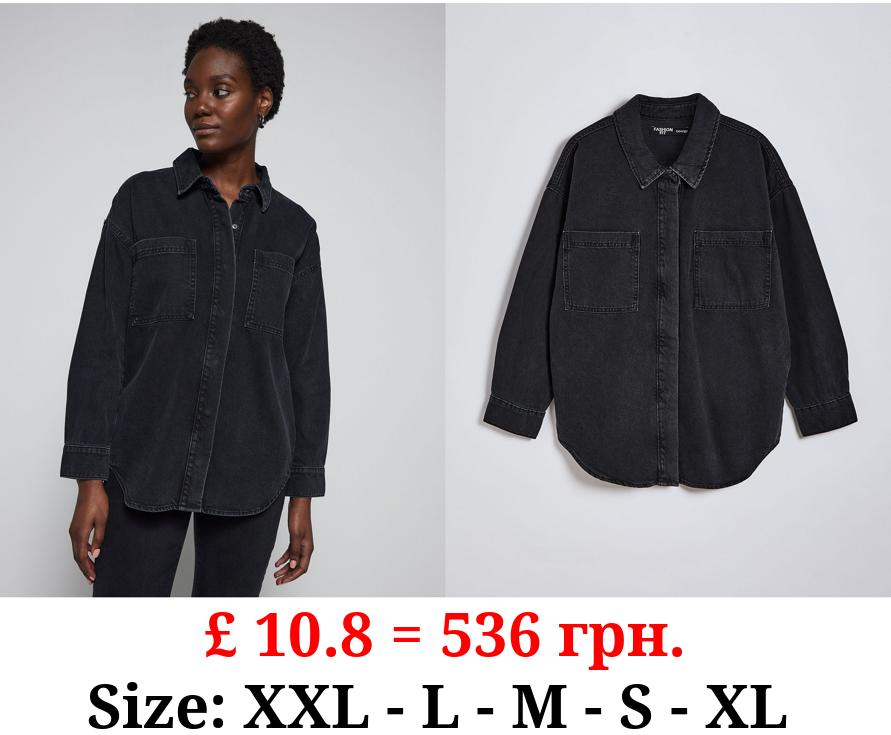 Black Oversized Pocket Denim Shacket