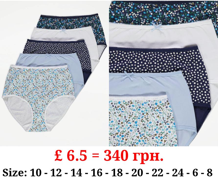 Blue Floral High Waist Full Briefs 5 Pack