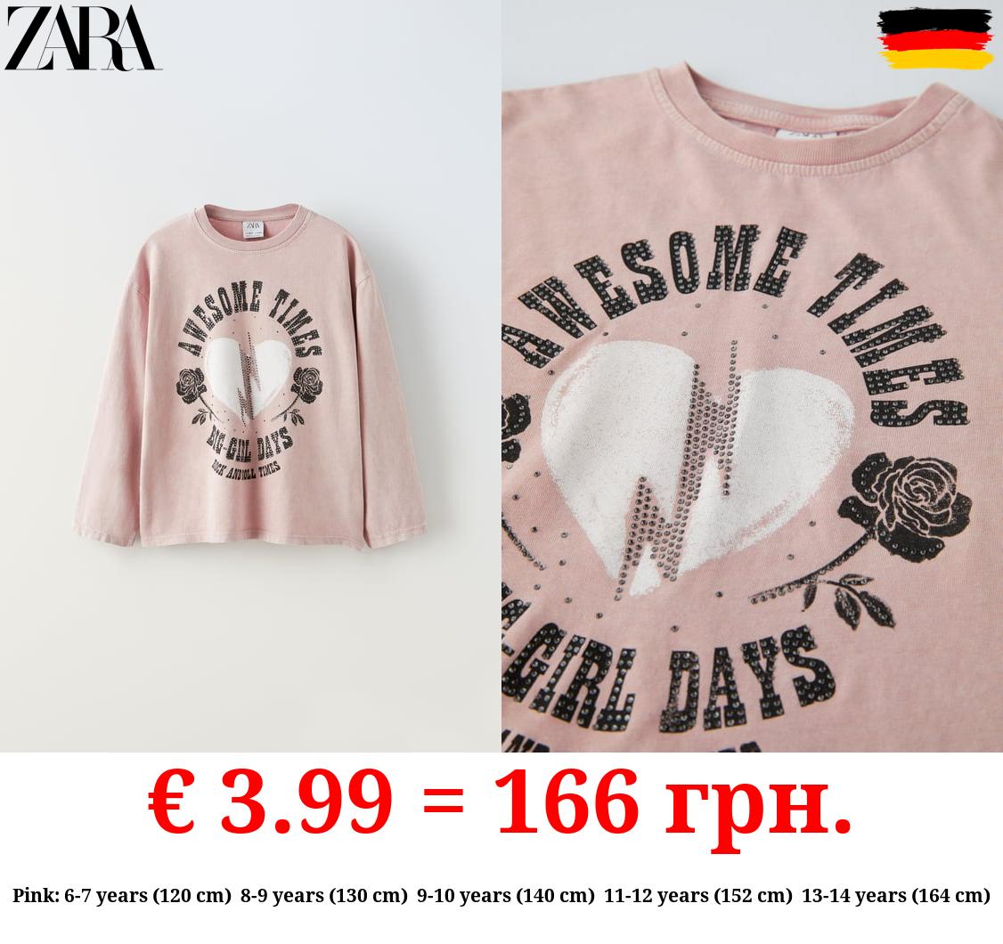 ACID WASH T-SHIRT WITH RHINESTONES