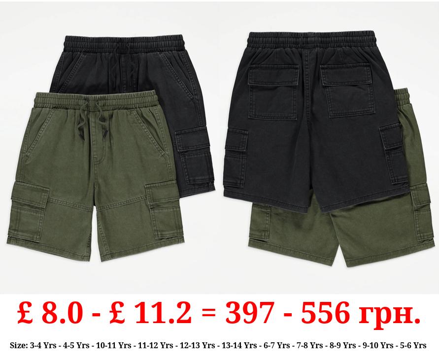 Khaki Denim Pull On Cargo Shorts 2 Pack