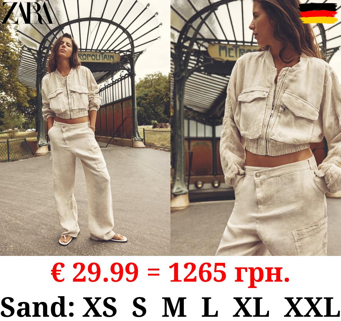 LINEN BOMBER JACKET WITH POCKETS