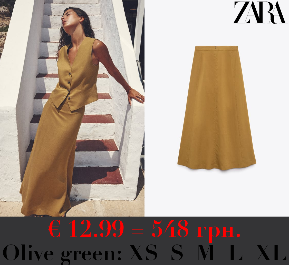 LINEN BLEND MIDI SKIRT