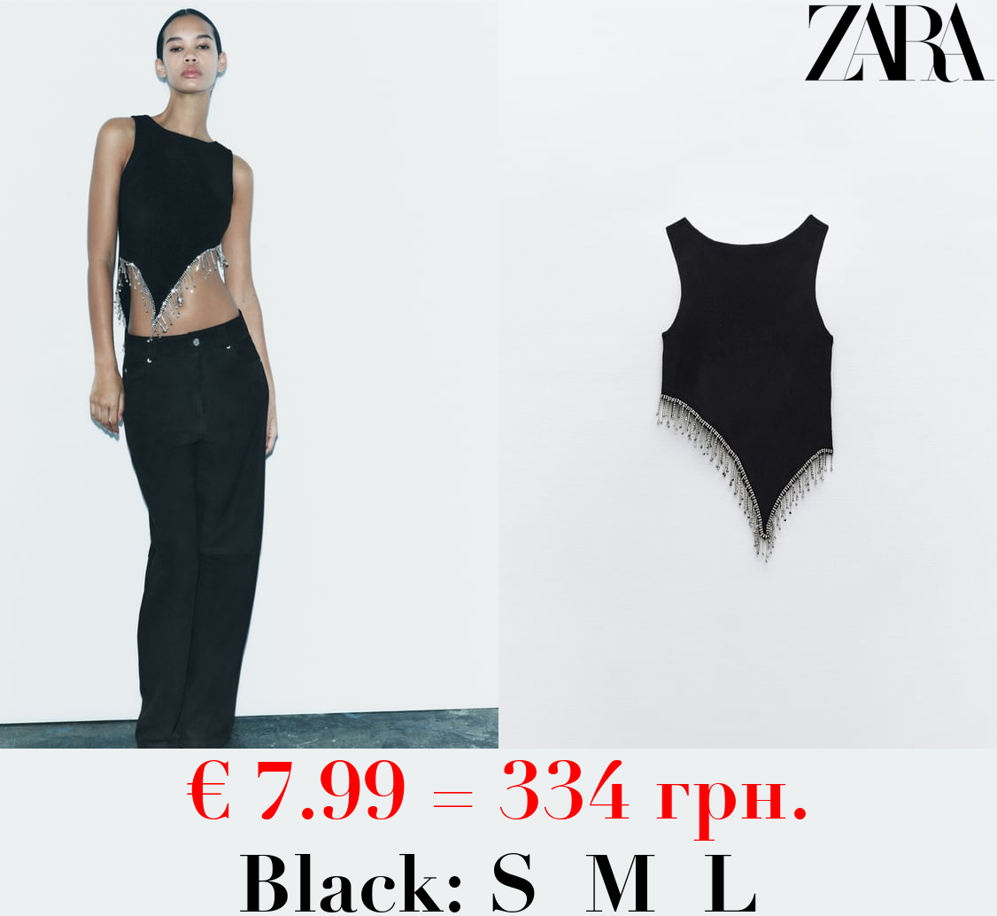 ASYMMETRIC KNIT TOP WITH BEADS