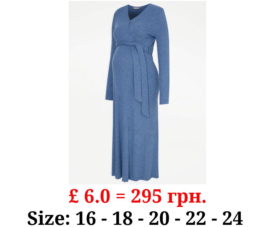 Maternity Blue Soft Touch Wrap Midi Dress