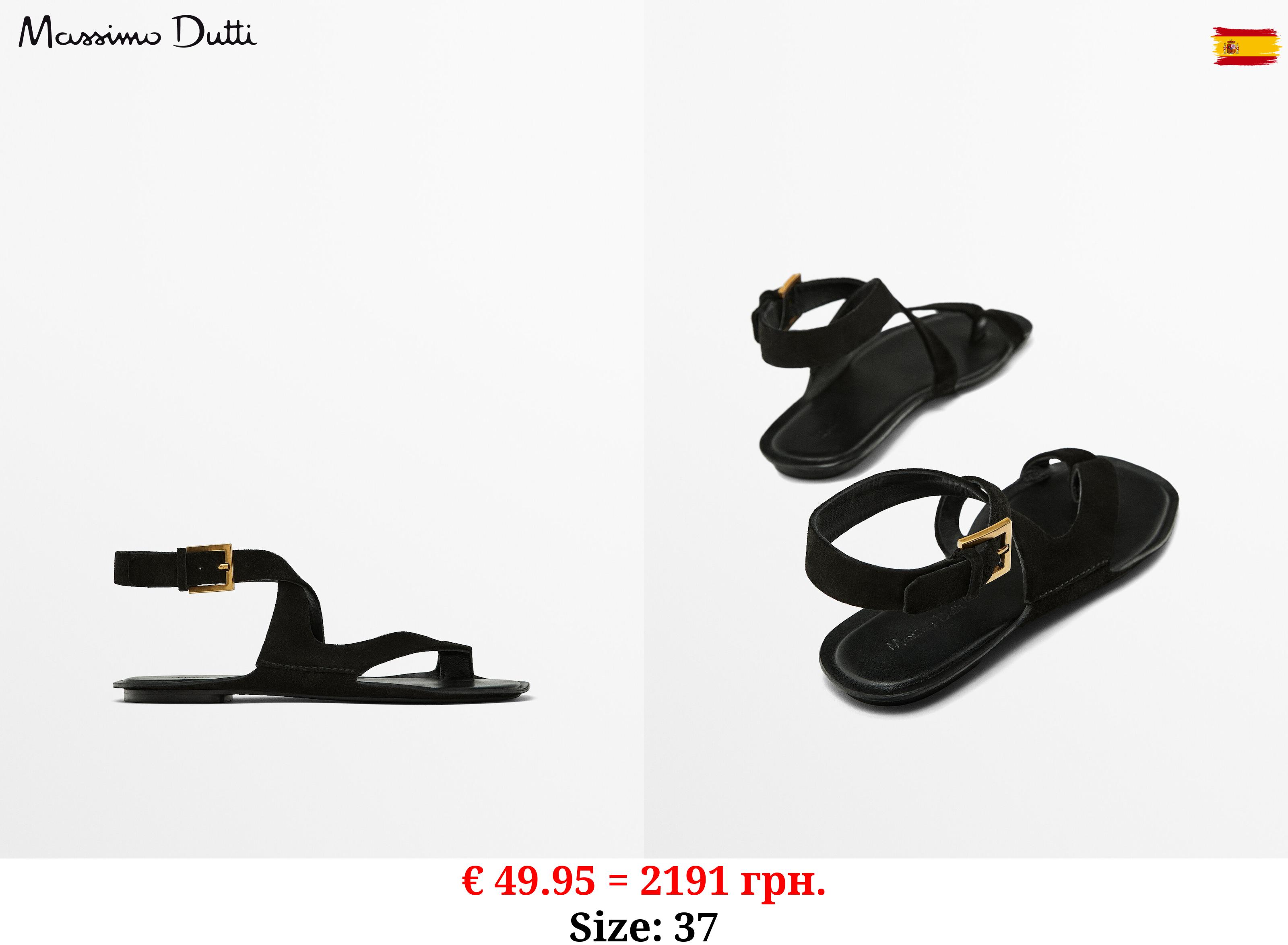 Split suede flat sandals BLACK