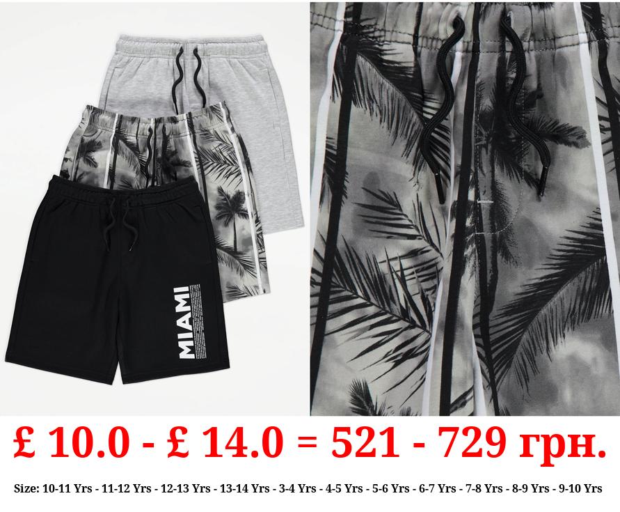 Black Palm Tree Jersey Shorts 3 Pack