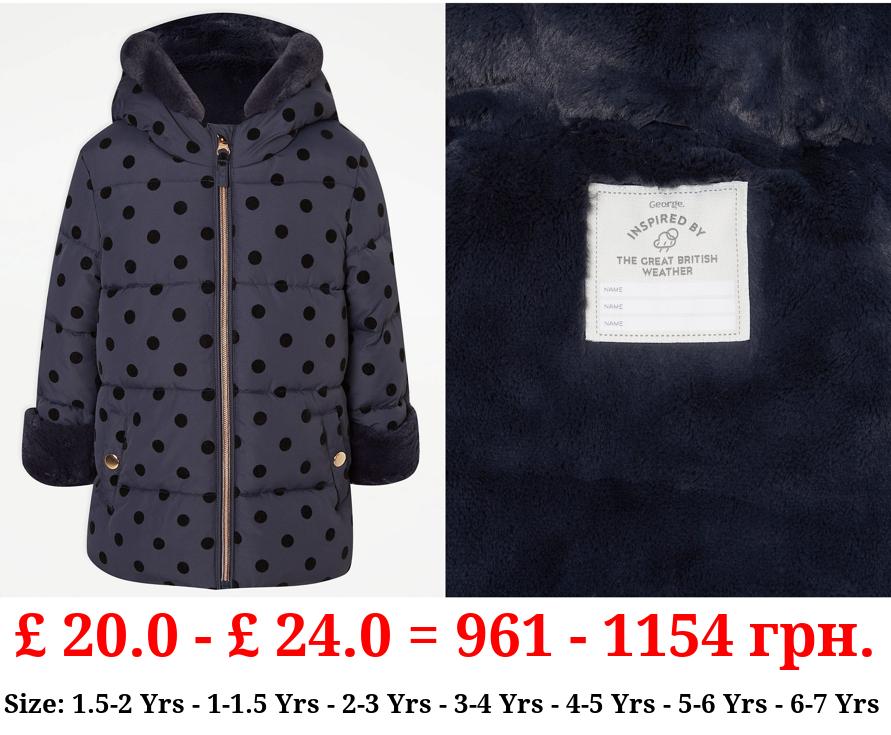 Navy Spot Longline Padded Coat