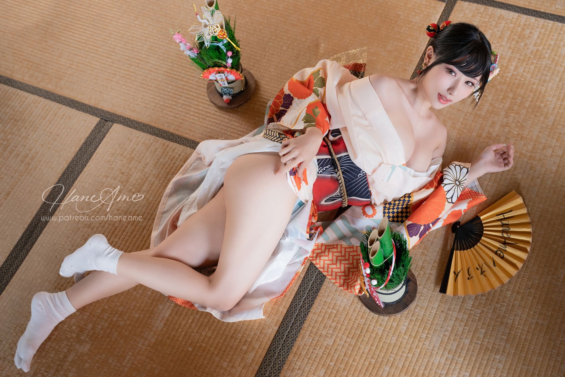HaneAme 雨波 — Flower Print Kimono Girl 25
