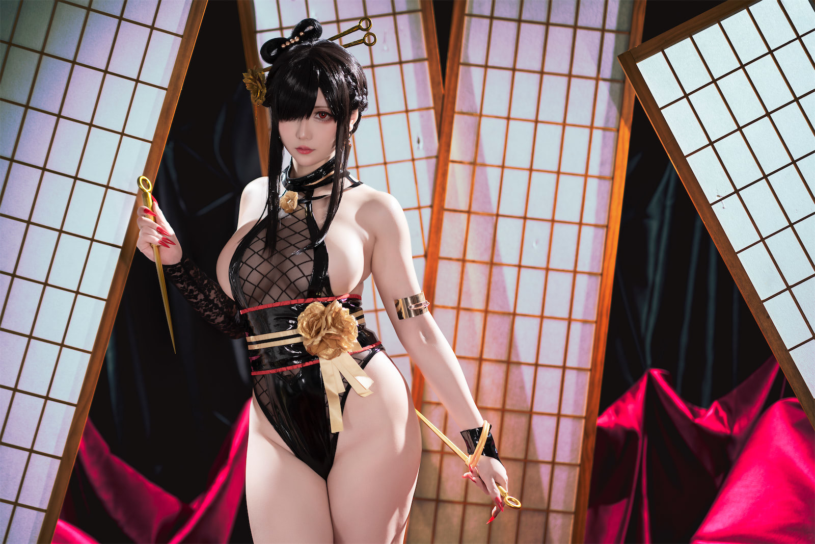 Cosplay 星之迟迟Hoshilily 圣诞节 约尔 同人和风战斗服 47