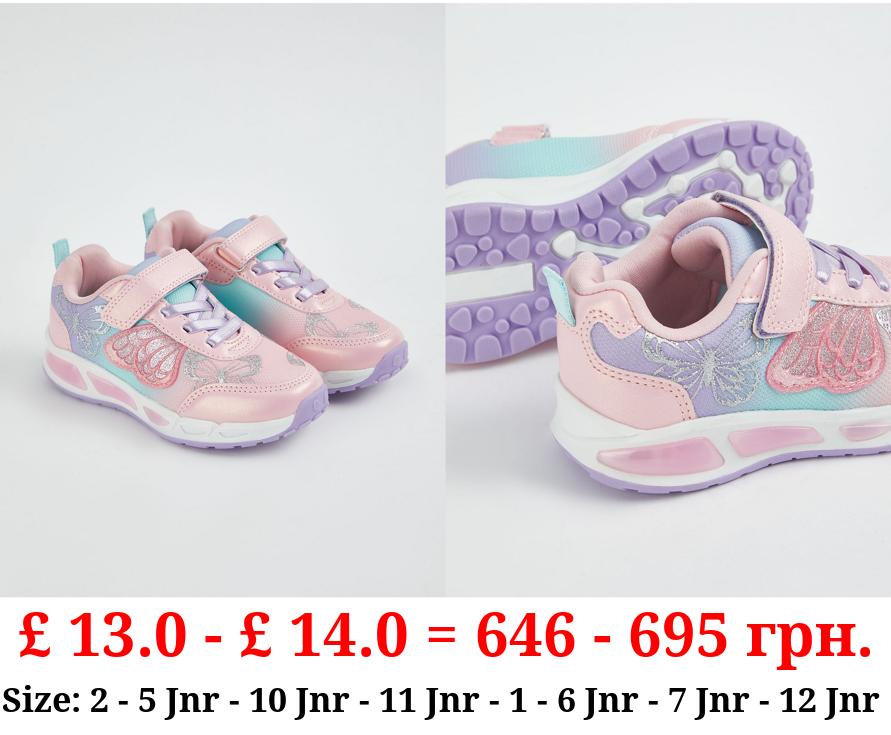 Pastel Glitter Butterfly Light Up Trainers