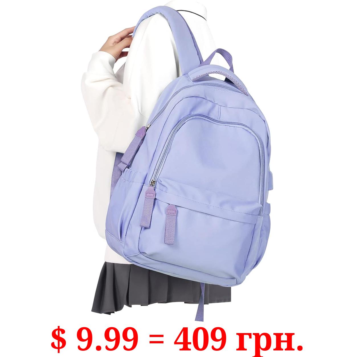 winspansy Small Backpack For School Girls Boys Aesthetic Lightweight Travel Daypack Simple Cute Backpack For Women Men College High School Bookbag Fit 14 Inch Laptop With USB charging port, Purple