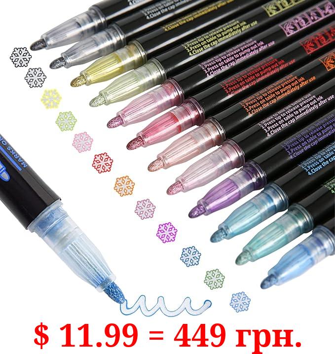 Upanic Super Squiggles Outline Markers-12 Colors Super Squiggles Shimmer Markers,Outline Markers Double Line Pen,Outline Markers Self-Outline Metallic Markers
