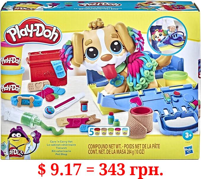 Play-Doh Care 'n Carry Vet Playset for Kids 3 Years and Up with Toy Dog, Storage, 10 Tools, and 5 Modeling Compound Colors, Non-Toxic