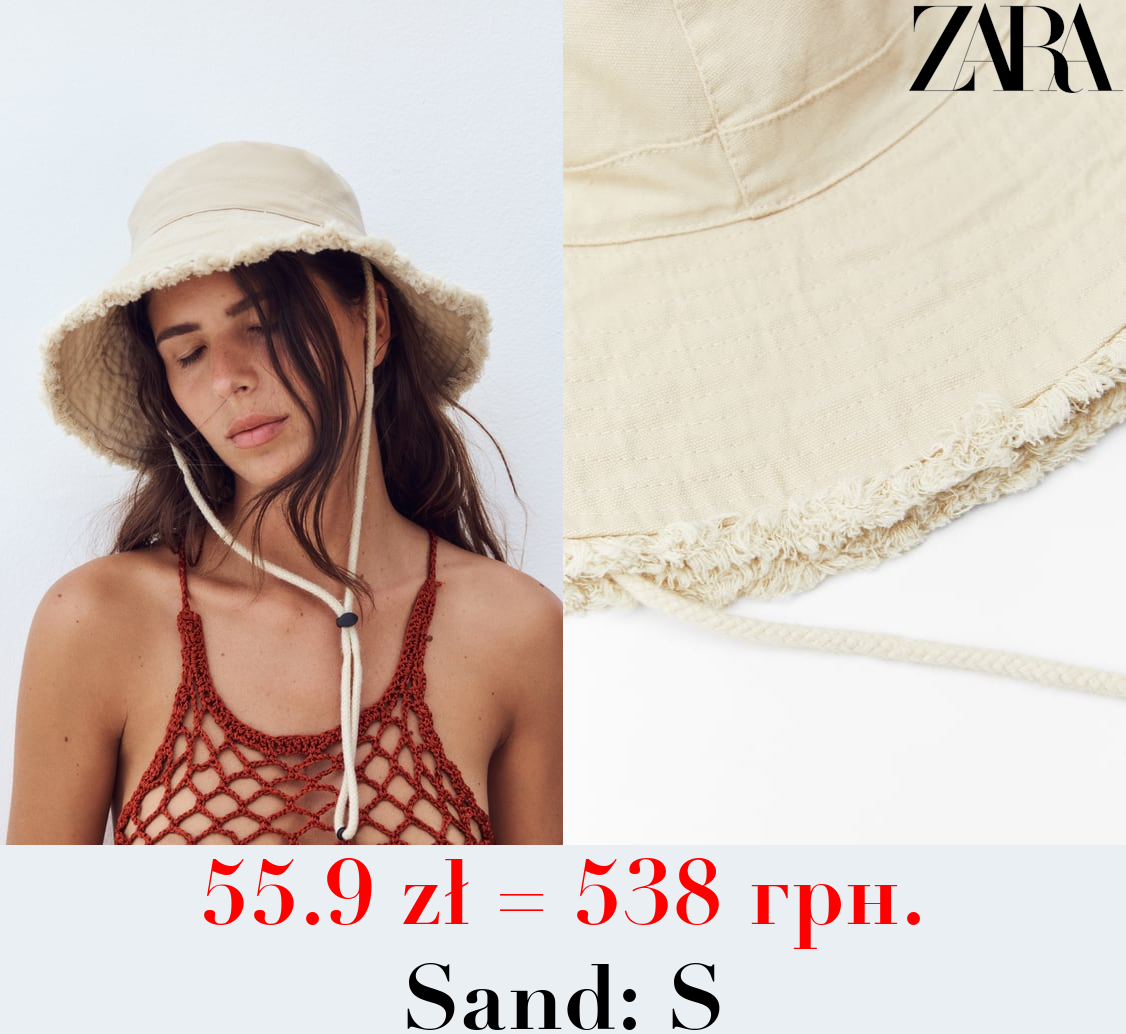 FRAYED BUCKET HAT WITH DRAWSTRING