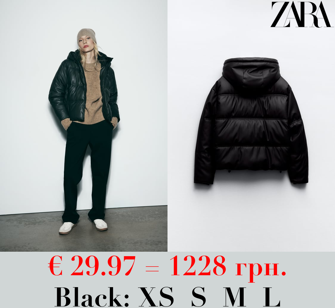 WIND PROTECTION FAUX LEATHER CROPPED PUFFER ANORAK