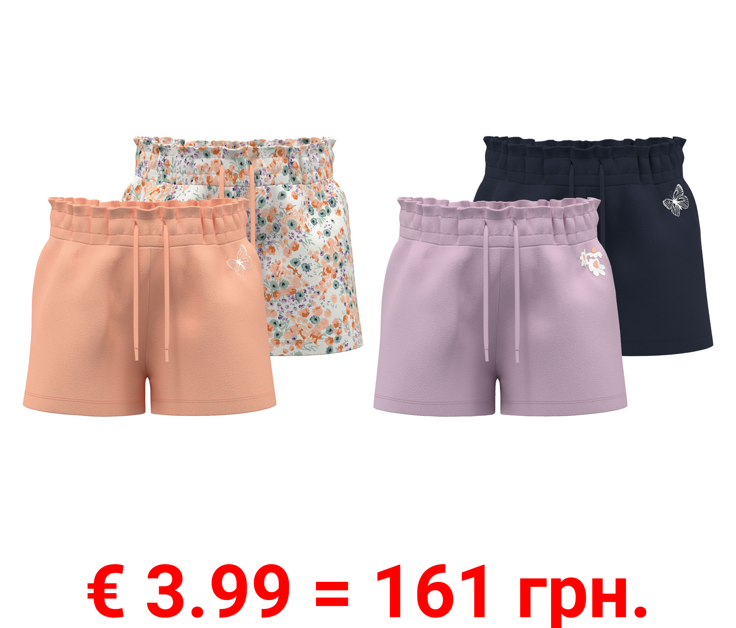 lupilu® Kleinkinder Mädchen Shorts, 2 Stück, aus reiner Bio-Baumwolle