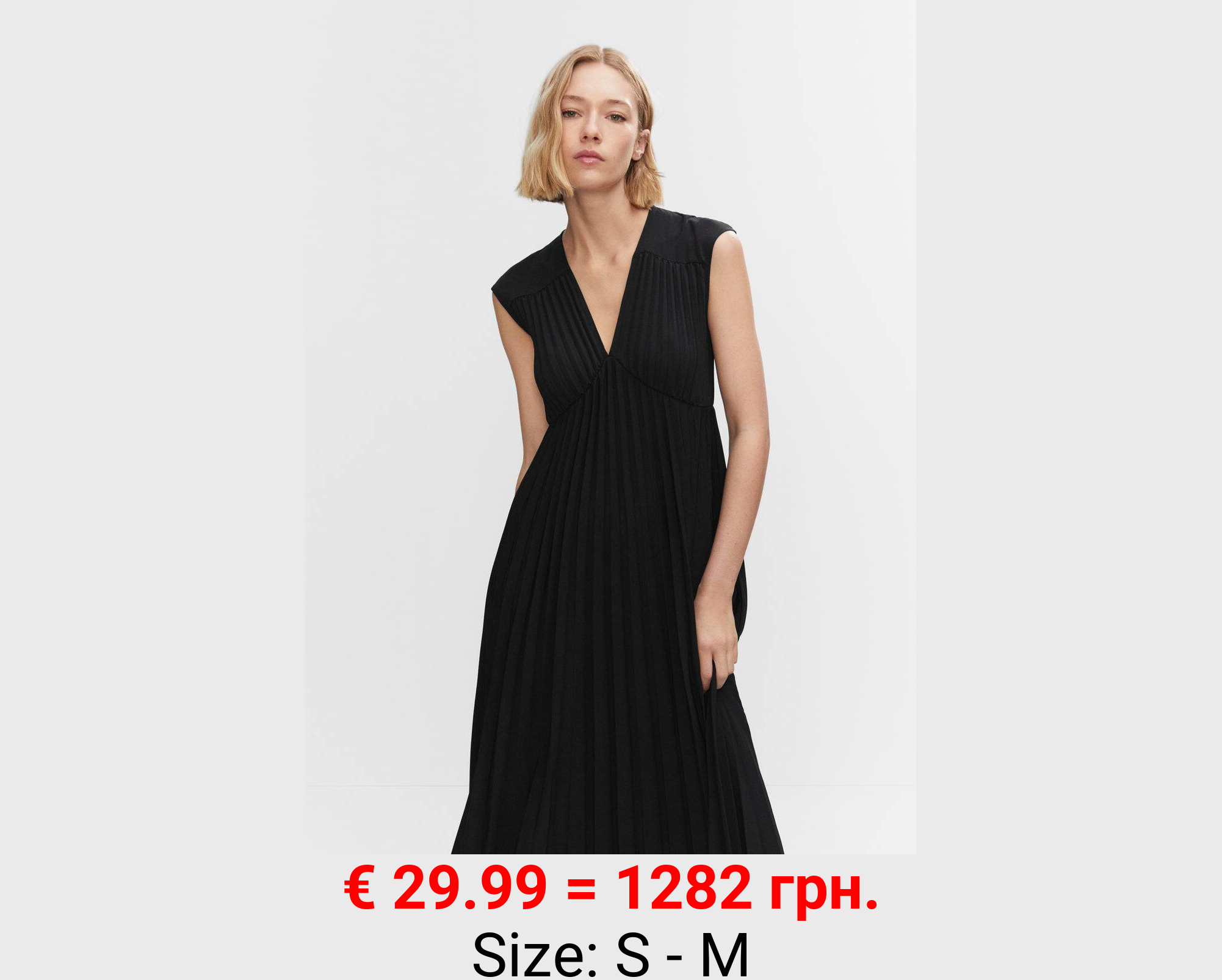 Vestido plisado cuello pico