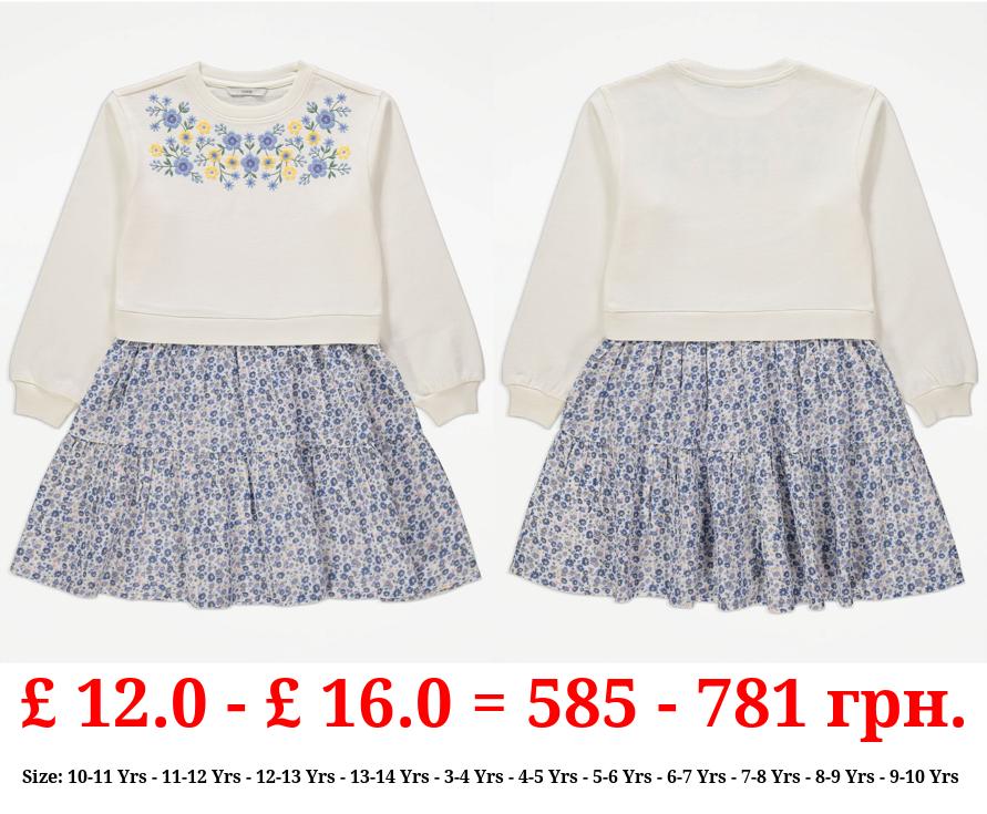 Floral Embroidered Sweatshirt Dress