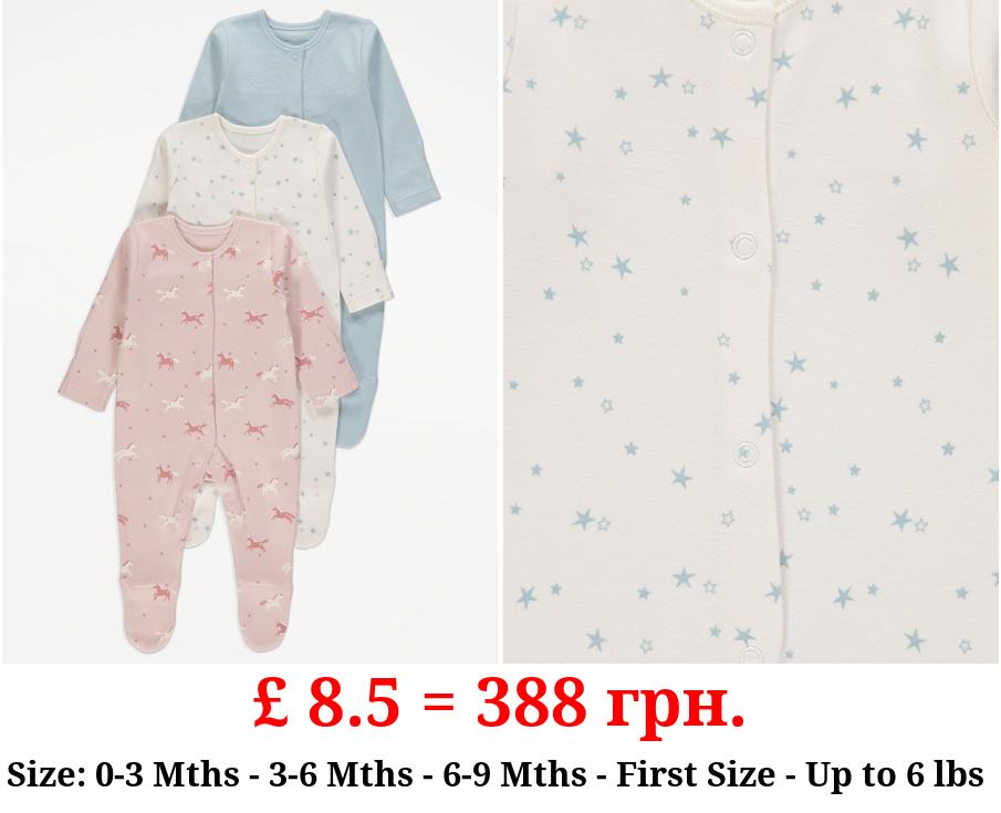 Unicorn Star Sleepsuits 3 Pack