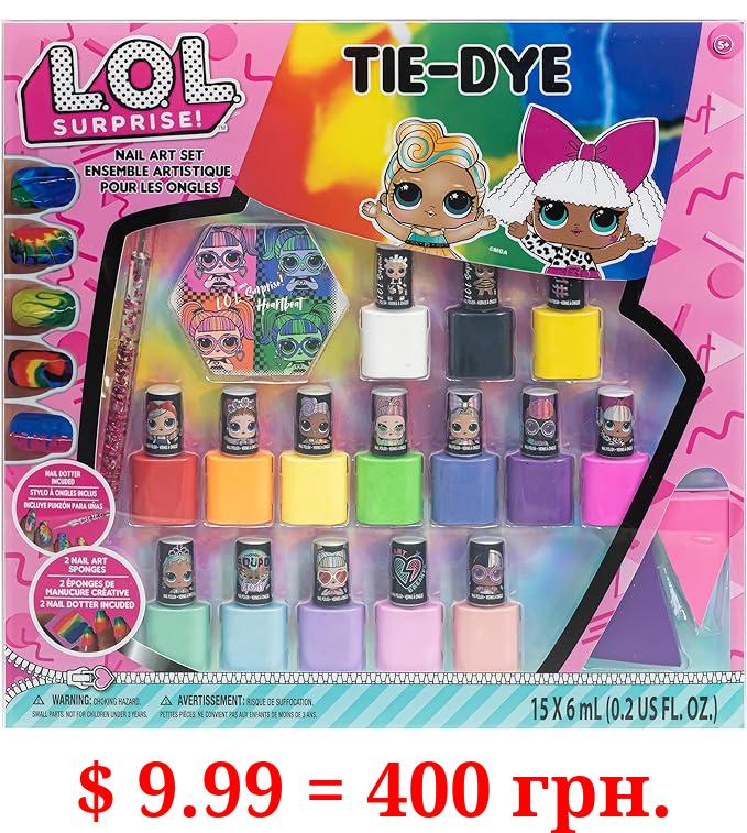 L.O.L Surprise! by Townley Girl 19-Piece Tie-Dye Nail Art Set 15 Bright Vibrant Opaque & Shimmery Non-Toxic Nail Polish & Tie-Dye Accessories - Ages 5+ Great for Slumber Parties, Mani/Pedi Days & More