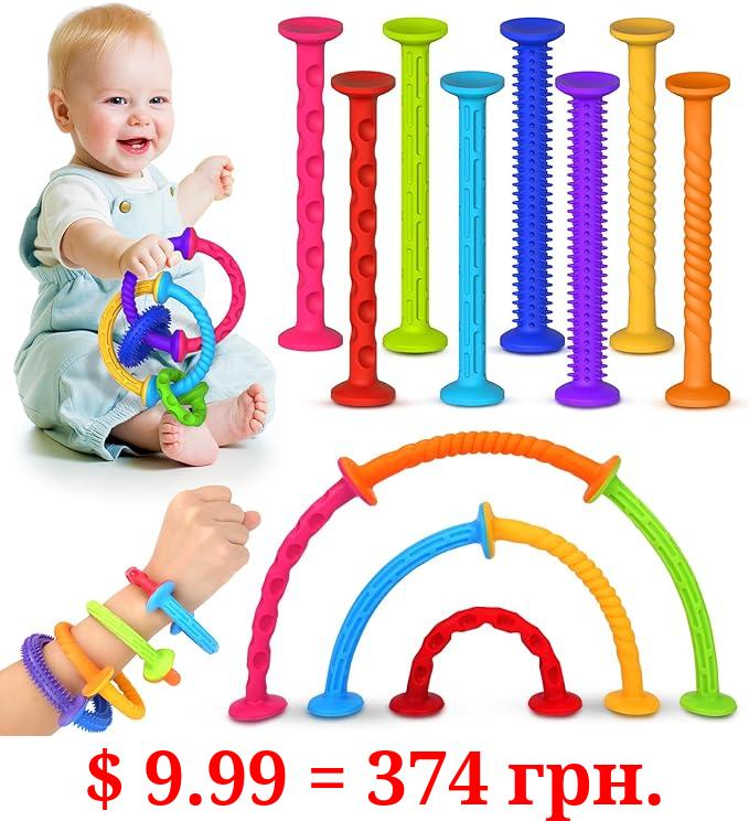 Toddlers Suction Toys Bath Toy: 8pcs Slicone Baby Suction Cup Toys No Mold Bath Toys Great Toddlers Travel Toys Sensory Fidget Toys for Babies Boys Girls
