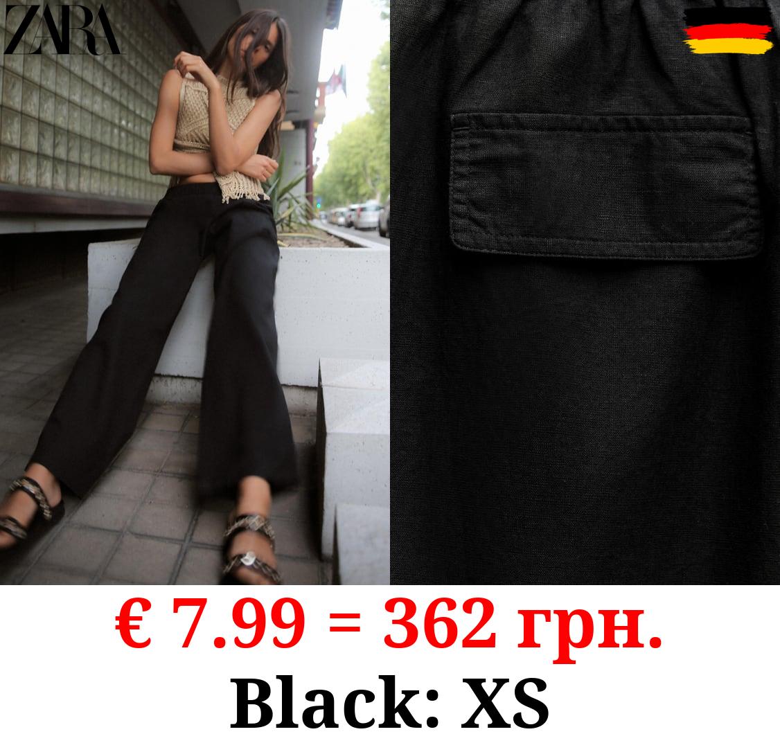 WIDE-LEG LINEN-BLEND TROUSERS