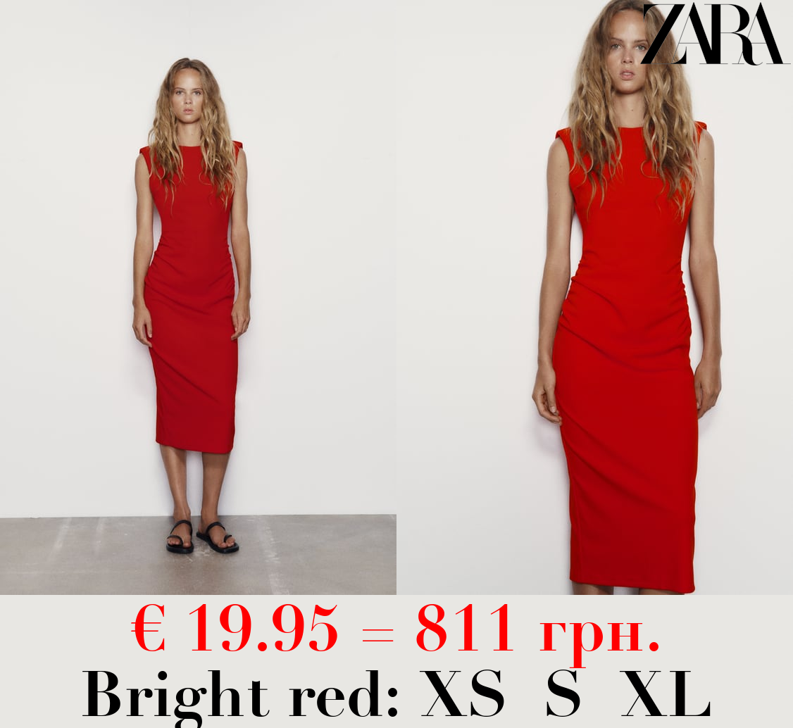 FITTED MIDI DRESS WITH PADDED SHOULDERS