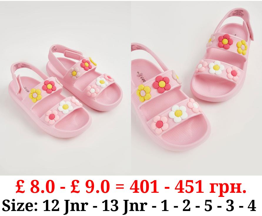 Pink Flower Double Strap Sandal