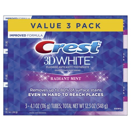 Crest 3D White, Whitening Toothpaste Radiant Mint, 4.1 oz, Pack of 3
