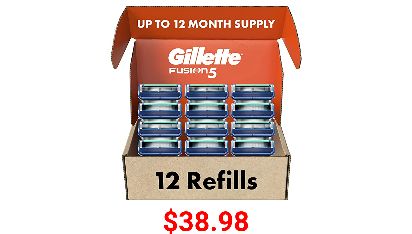 Gillette Fusion5 Manual Mens Razor Blade Refills, 12 Count, Lubrastrip for a More Comfortable Shave