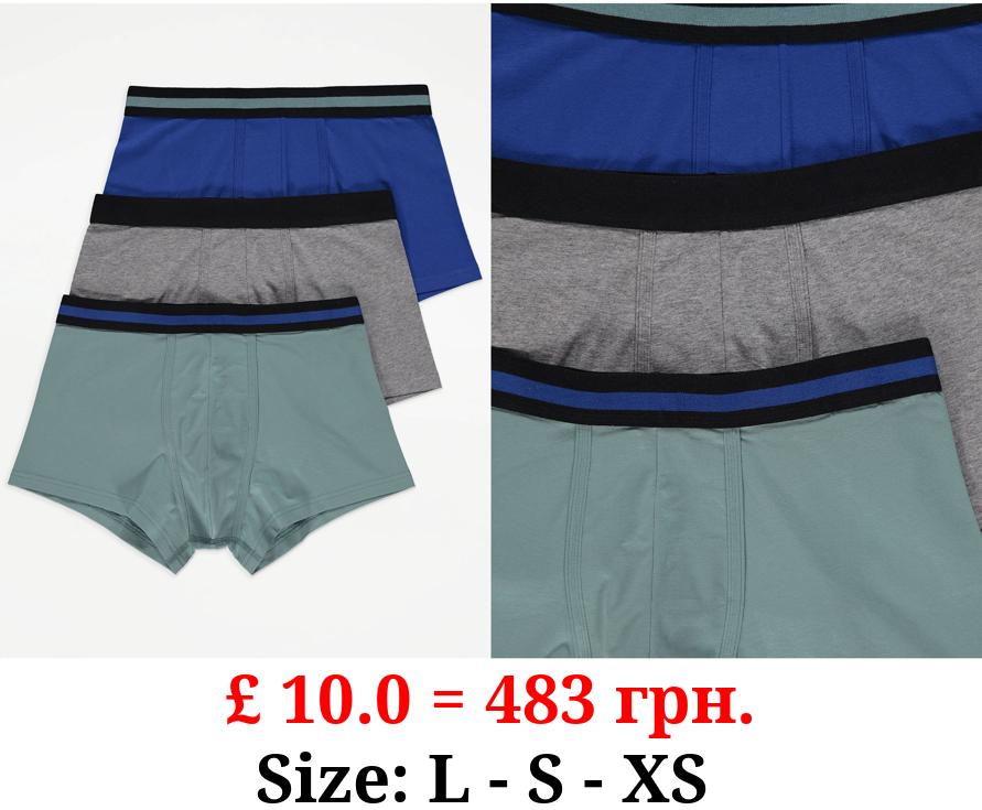 Plain Stripe Waistband Hipster Trunks 3 Pack