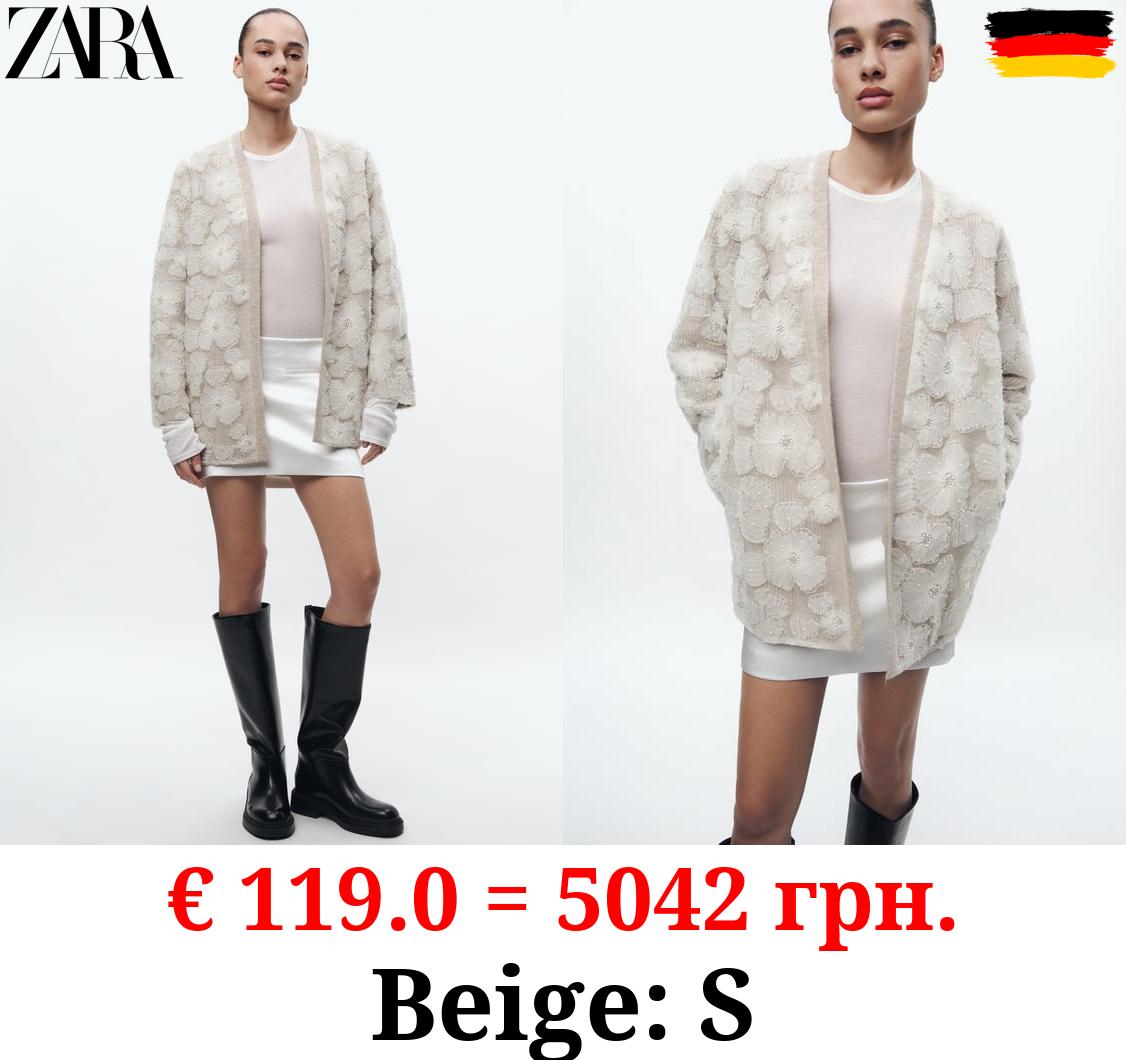 CONTRAST FAUX PEARL KNIT COAT